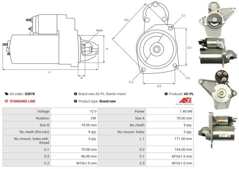 Стартер Renault Megane 1.4 TCe 09- (12V/1.4kw) (z=9)