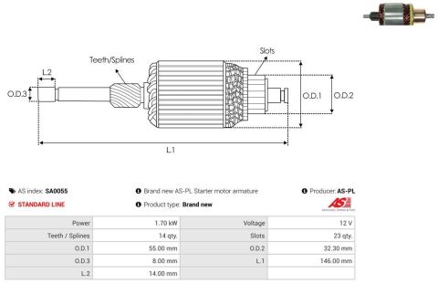 Якір стартера (12V) VW Caddy III 1.9 TDI 04-10/Skoda Octavia 2.0 FSI/1.9-2.0 TDI 04-