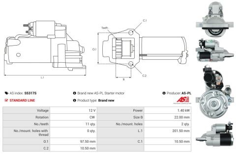 Стартер Mazda 3/6/CX-7 06-14 (12V/1.4KW) (z=11)