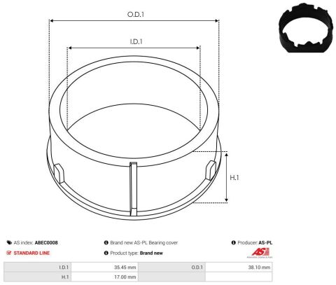 Втулка підшипника генератора Ford Transit 2.2TDCi 06-14 (пластикова) (38.1x35.45x17)