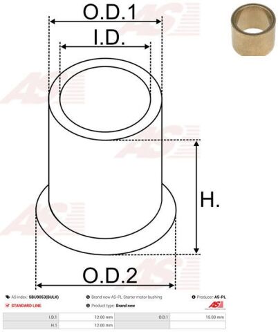 Втулка стартера Jaguar XF/XJ 5.0 09- (12x15x12) Втулка стартера Jaguar XF/XJ 5.0 09- (12x15x12)