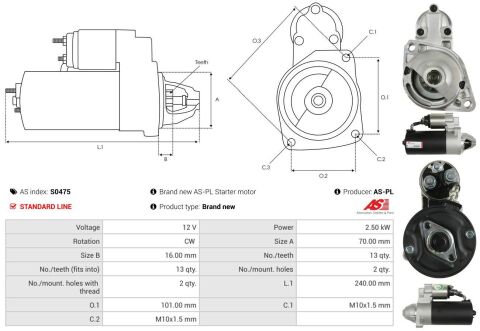 Стартер MB Sprinter/Vito 2.2CDI OM651 09-(2.5kw) (z=13)