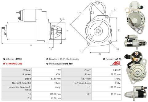 Стартер Nissan X-Trail 2.0/2.5 01-13 (12V/1.4KW) (z=13)