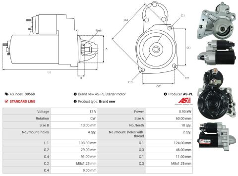 Стартер Citroen Berlingo/Peugeot Partner 1.6 09- (12V/0.9kw) (z=10)