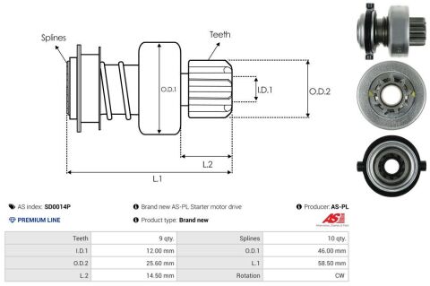 Бендикс стартера BMW 3 (E30/E36)/5 (E28/E34) M20/M50 83-95 (z=9) (PREMIUM LINE)