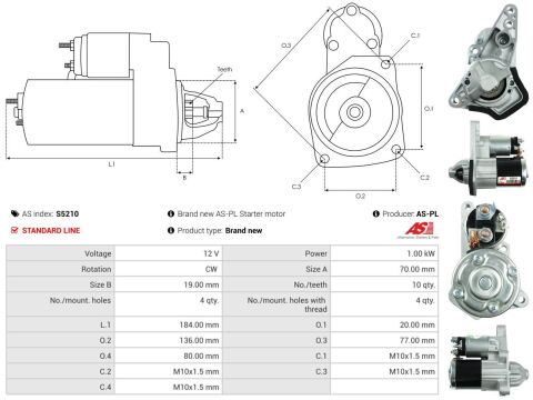 Стартер Dacia Dokker/Duster/Nissan Juke/Micra/Note/Nissan Qashqai 1.2-1.6 LPG 05- (12V/1kw) (z=10)