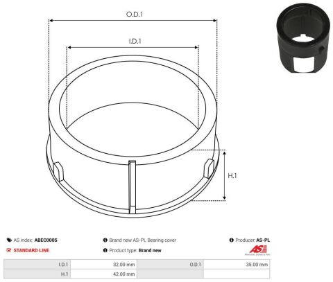 Втулка генератора VW/Opel/Iveco/Ford/Fiat/Daf/BMW (d1=35mm/d2=32mm/h=42mm)