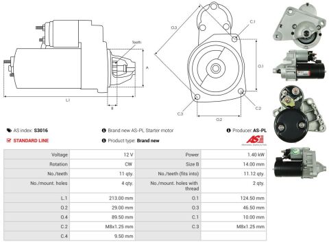 Стартер Citroen Berlingo/Jumpy/Peugeot Expert/Partner 1.5HDI/1.6HDI 07- (1.4kw) (z=11)