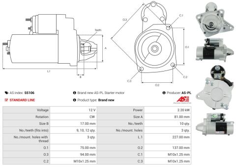 Стартер Ford Ranger 99-12 (12V/2.2KW) (z=10)
