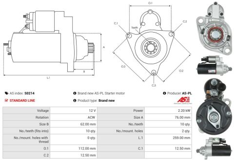 Стартер VW T4 2.5 90-03/T5 2.5 TDI 03-09 (2.2 kw) (z=10) Стартер VW T4 2.5 90-03/T5 2.5 TDI 03-09 (2.2 kw) (z=10)