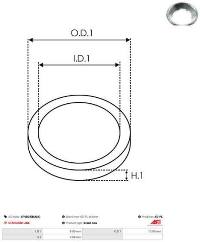 Шайба стопорна стартера (8x13.5x3.9)