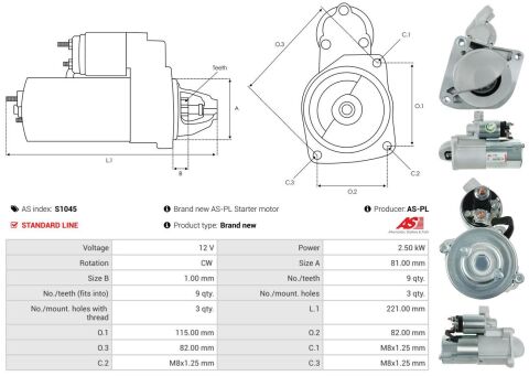 Стартер Fiat Ducato/Peugeot Boxer/Citroen Jumper 2.8 HDi 00- (2.5kw) (z=9)
