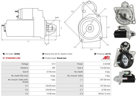 Стартер Iveco Daily 2.5-2.8 78-07 (2.2kw) (z=9)