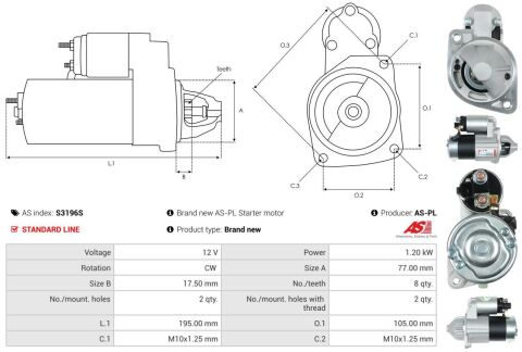 Стартер Hyundai i30/Kia Sportage 2.0 04-11 (12V/1.2kw) (z=8) Стартер Hyundai i30/Kia Sportage 2.0 04-11 (12V/1.2kw) (z=8)