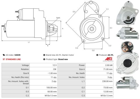 Стартер Renault Master 1.9 dTI 00- (12V/2kw) (z=11) Стартер Renault Master 1.9 dTI 00- (12V/2kw) (z=11)