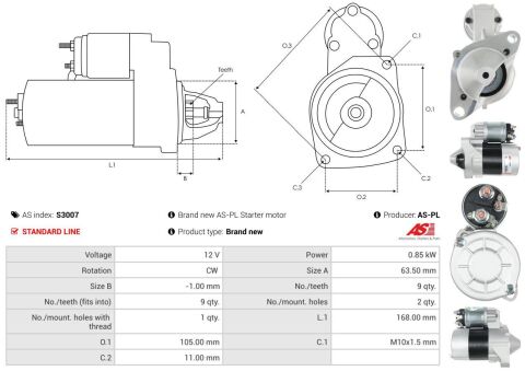 Стартер Renault Clio/Kangoo/Dacia Logan/Sandero 1.2 06- (0.85kw) (z=9)