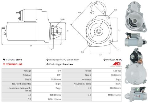 Стартер MB Sprinter (W906/W907)/Vito (W639) 03- OM651 (12V/1.8kw) (z=12)