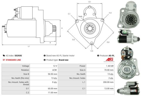 Стартер Nissan X-Trail 13- (12V/1.4KW) (z=13)