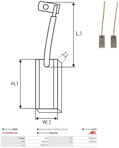 Щітки генератора Iveco Daily (4.9x8x19.40) (вугільні)