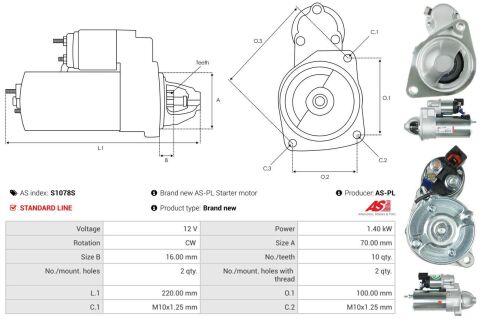 Стартер Kia Sorento III 3.3 15-18 (12V/1.4kw) (z=10)