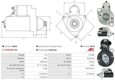 Стартер Audi A3/Q3/Skoda Fabia/Yeti/VW Caddy/T5/Golf/Passat 1.9-2.0 TDI/TSI 03-15 (1.7kw) (z=10) Стартер Audi A3/Q3/Skoda Fabia/Yeti/VW Caddy/T5/Golf/Passat 1.9-2.0 TDI/TSI 03-15 (1.7kw) (z=10)