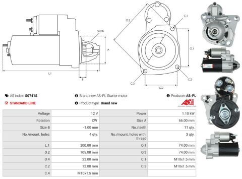 Стартер Renault Megane 2.0 03-16 (12V/1.1kw) (z=11)