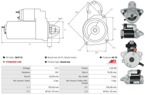 Стартер Toyota Fortuner 05-12 (12V/1.6KW) (z=9)