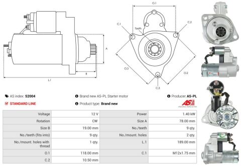 Стартер Opel Corsa A/B 1.5-1.7 D/TD 87-00 (12V/1.4kw) (z=9)