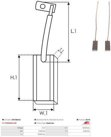 Щітки генератора Peugeot/Renault (6,3x4,5x15.5)