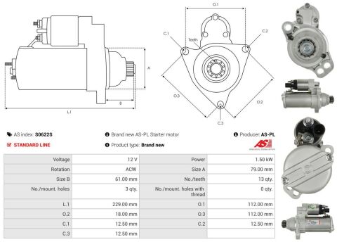 Стартер VW Passat 1.4-2.0 TSI 10- (1.5kw) (z=13) Стартер VW Passat 1.4-2.0 TSI 10- (1.5kw) (z=13)