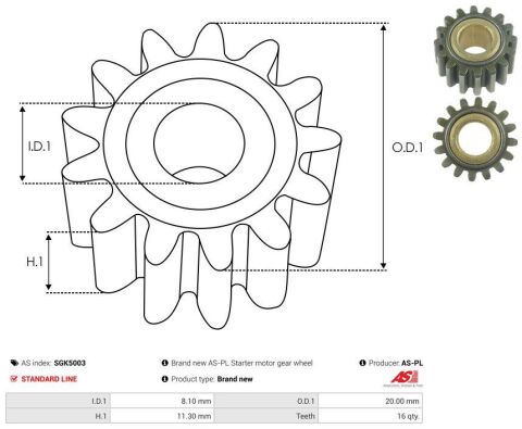 Шестерня редуктора стартера Hyundai/Man/Mazda/Mitsubishi/Nissan