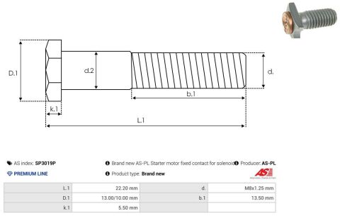 Клема втягуючого реле стартера (L=22.2mm) (PREMIUM LINE)
