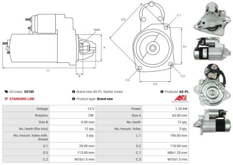 Стартер Renault Clio/Laguna/Megane/Scenic 1.6 16V 07-16 (12V/1.2KW) (z=12)