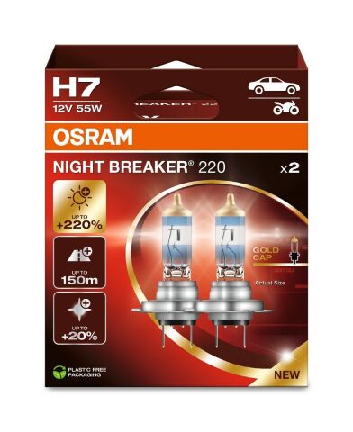 Лампа галогенна H7 12V 55W PX26D Night Breaker 220 (комплект)
