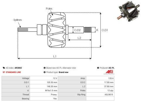 Якір генератора (12V) Renault Megane II/Nissan Primera 2.0/1.9 dCi 02- Якір генератора (12V) Renault Megane II/Nissan Primera 2.0/1.9 dCi 02-