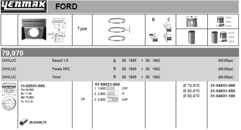 Поршень с кольцами и пальцем (размер отв. 79.97/std) ford escort iii 1.6 -92 (4цл.) (cvh luc/luk?ok bogazl?