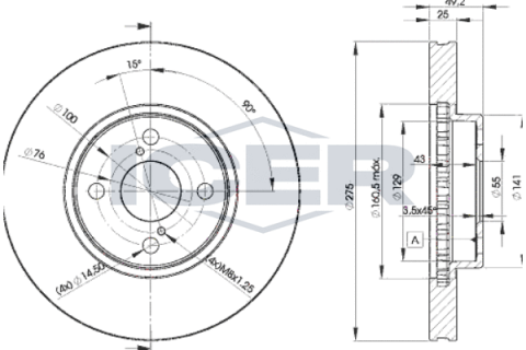 Диск гальмівний (передній) Toyota Corolla 00-08 (275x25) (з покриттям) (вентильований)
