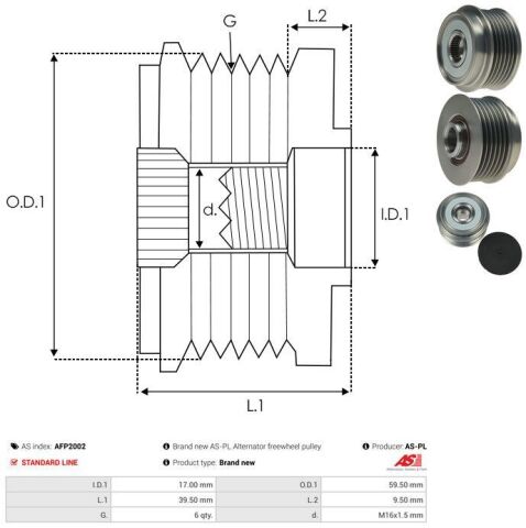 Шків генератора Opel Combo 1.7DI/DTI/CDTI 01-6PK