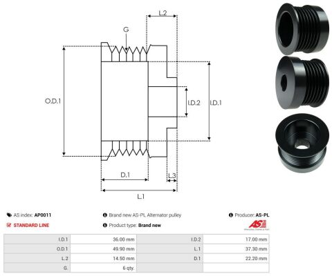 Шкив генератора VW Caddy II 1.4/1.6 95-04