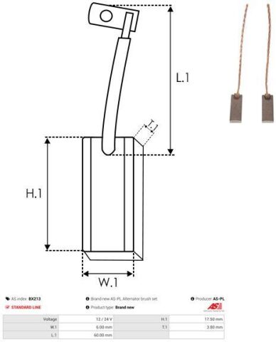 Щітки генератора Peugeot Partner/Expert/Fiat Scudo/Citroen Berlingo 96- Щітки генератора Peugeot Partner/Expert/Fiat Scudo/Citroen Berlingo 96-