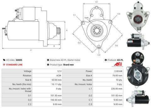 Стартер VW T4 90-03 (12V/1.8kw) (z=10) Стартер VW T4 90-03 (12V/1.8kw) (z=10)