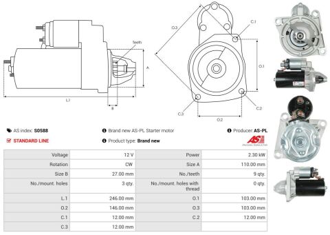 Стартер VW LT II 2.8 TDI 97-06 (2.3 кВт) (z=9)