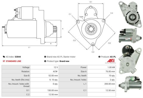 Стартер VW Golf V/VI 1.4/1.6 FSI 03-13 (1kw) (z=10)