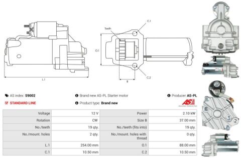 Стартер Ford Mondeo 00-07/Transit 2.0- 2.4 D 00-14 (12V/2.1kw) (z=19)