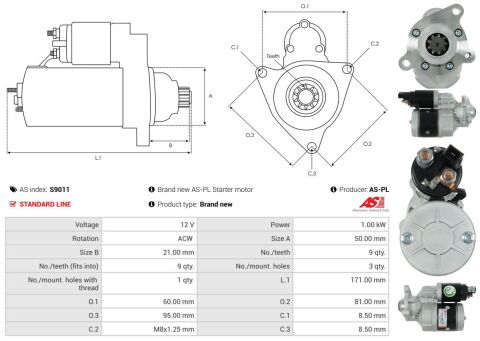 Стартер Skoda Fabia/Octavia 99-03 (12V/1.0KW) (z=9)