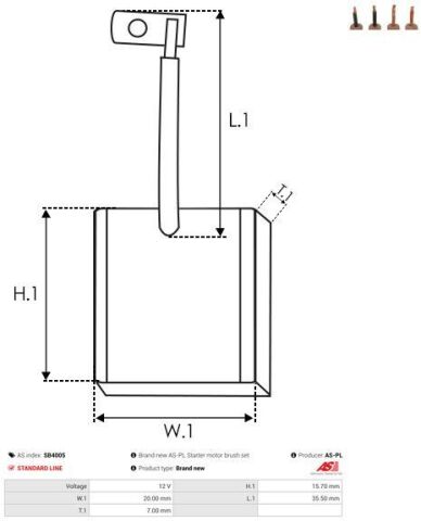 Щетки стартера VW Caddy 2.0 TDI 10-/T5 2.0 TDI/BiTDI 09-15 (12V) (7x20x15.7)