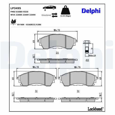 Комплект гальмівних накладок, дискове гальмо Комплект гальмівних накладок, дискове гальмо