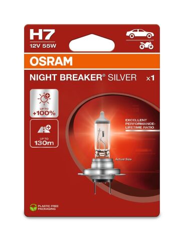 Лампа галогенна H7 12V 55W Night Breaker Silver +100%