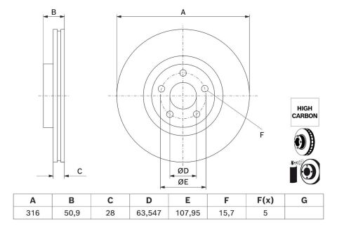 Диск гальмівний (передній) Ford S-Max 18- (316x28) (з покриттям) (вентильований)