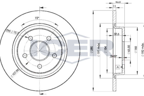 Диск тормозной (задний) Ford C-Max 07-10/Focus 04-/Volvo C30/S40/V50 04-12 (280x11)(с покр)(полный)